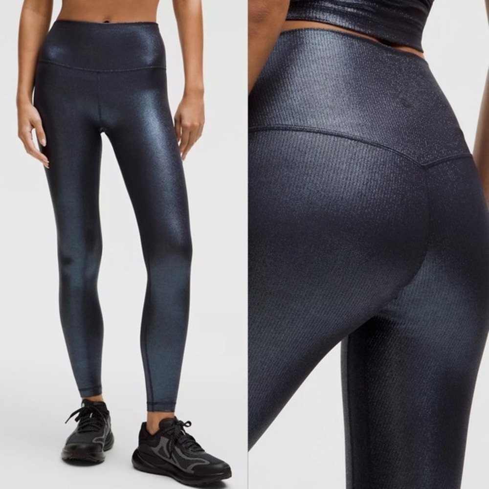Lululemon High-Rise Shine Leggings Foil Black Night Metallic Leggings Size 4